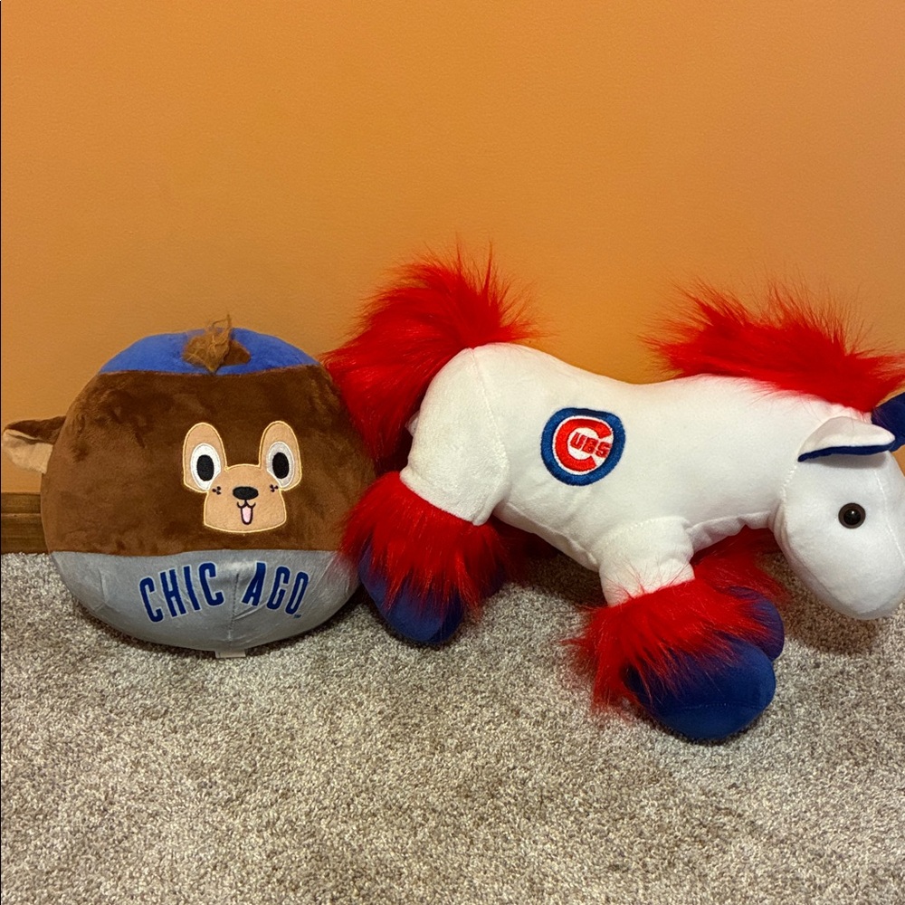 Chicago Cubs Plush unicorn and Clark the bear